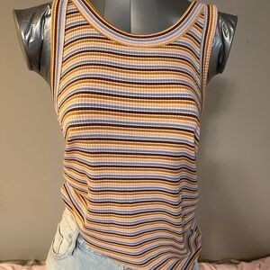 American Eagle Outfitters Striped Ribbed Tank in Blue, White & Tan